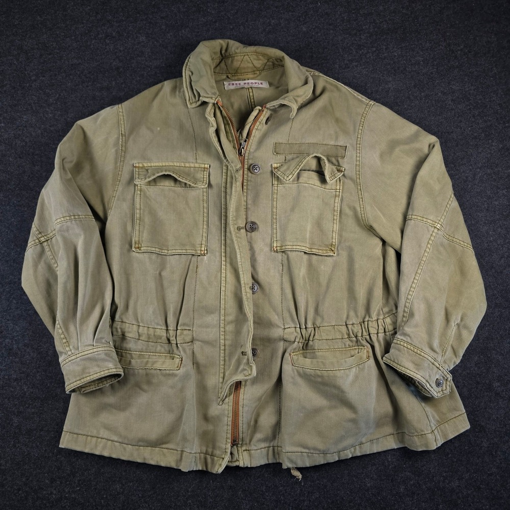 Free People Utility Field Jacket Olive Green Cotton Canvas Drawstring Women's XS